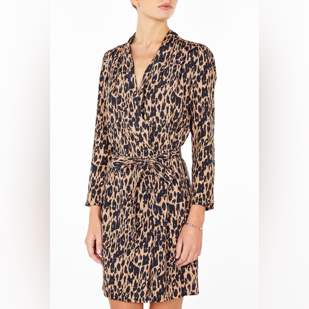 Ganni Leopard Print Wrap-Front Dress